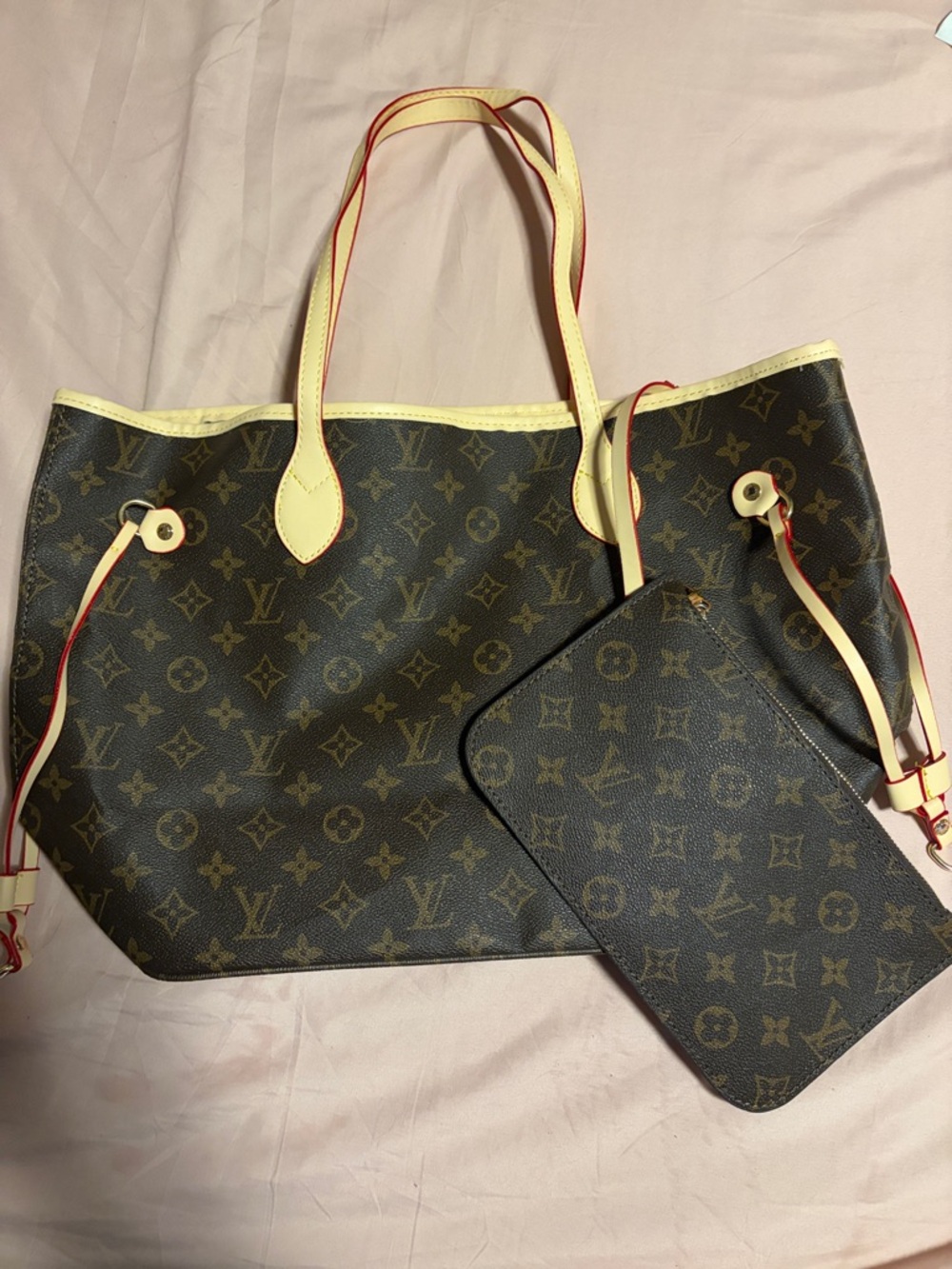 Fashion Monogram Tote with Natural Trim and Red Edge